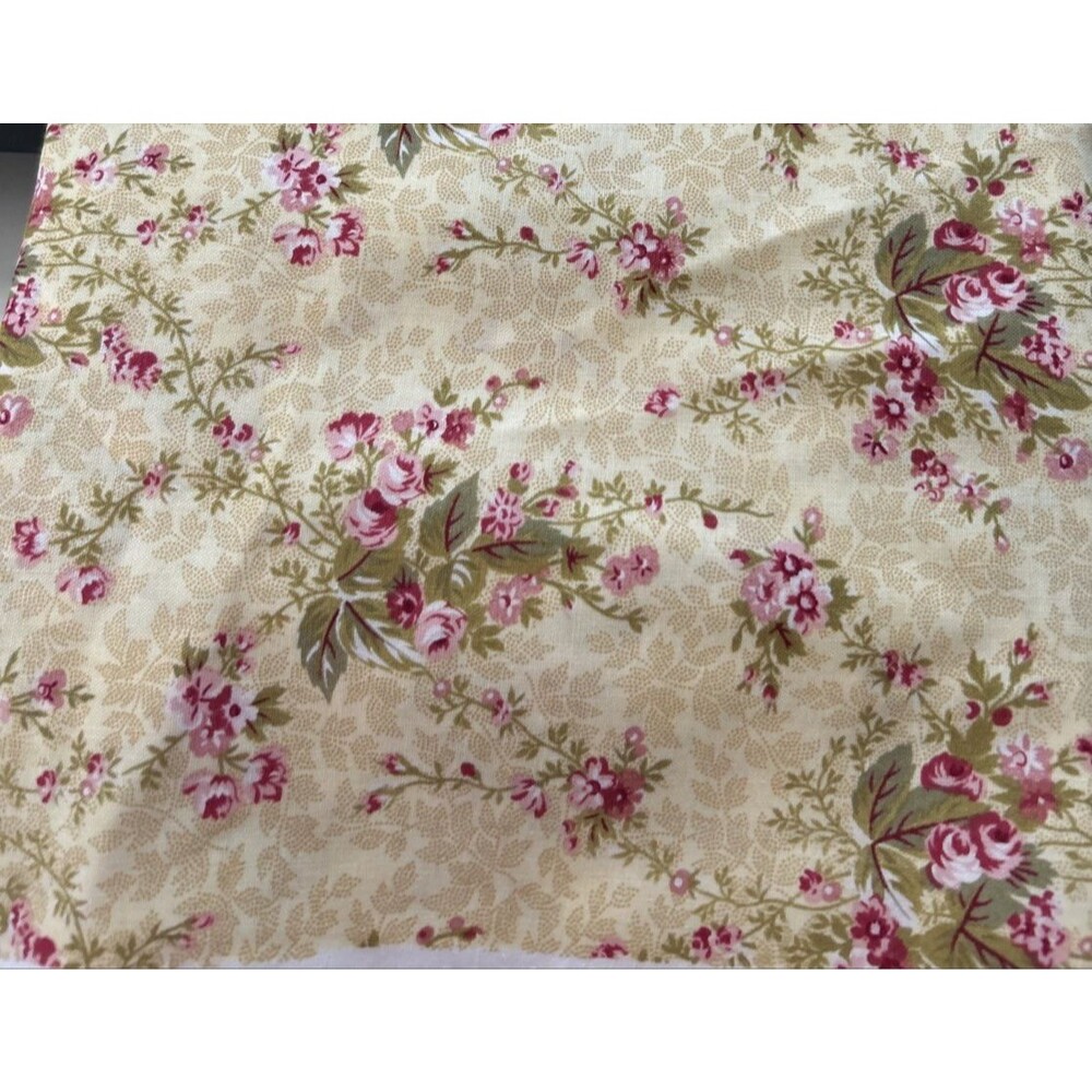 David Textiles Cotton Quilting Fabric Floral Print Yellow Pink Flowers 3.2 Yd